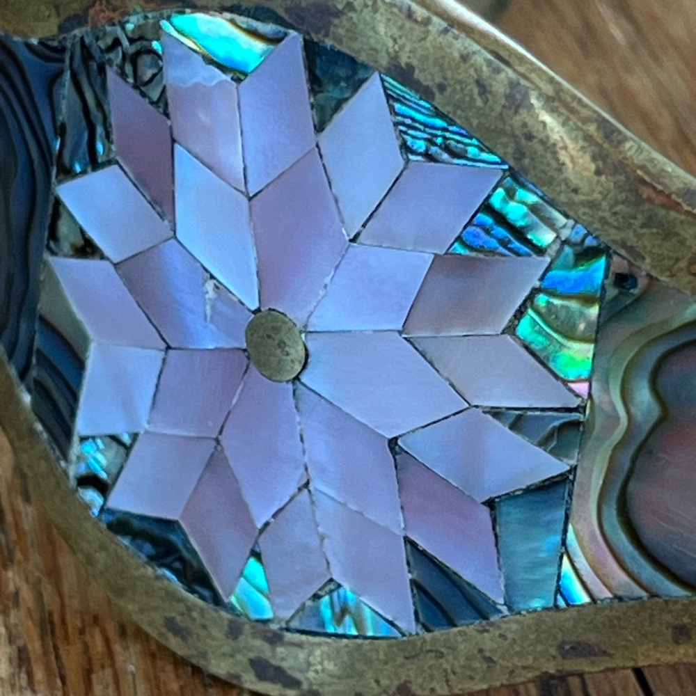 VINTAGE BRACELET abalone flower Mexican cuff - Picture 11 of 16
